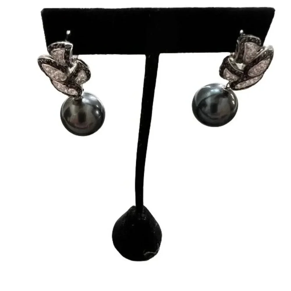 Faux Tahitian Pearl CZ Stone Drop Earrings